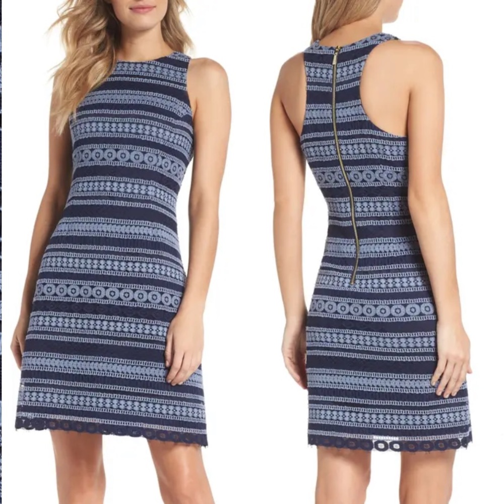 Eliza J blue striped racerback lace petite dress NEW